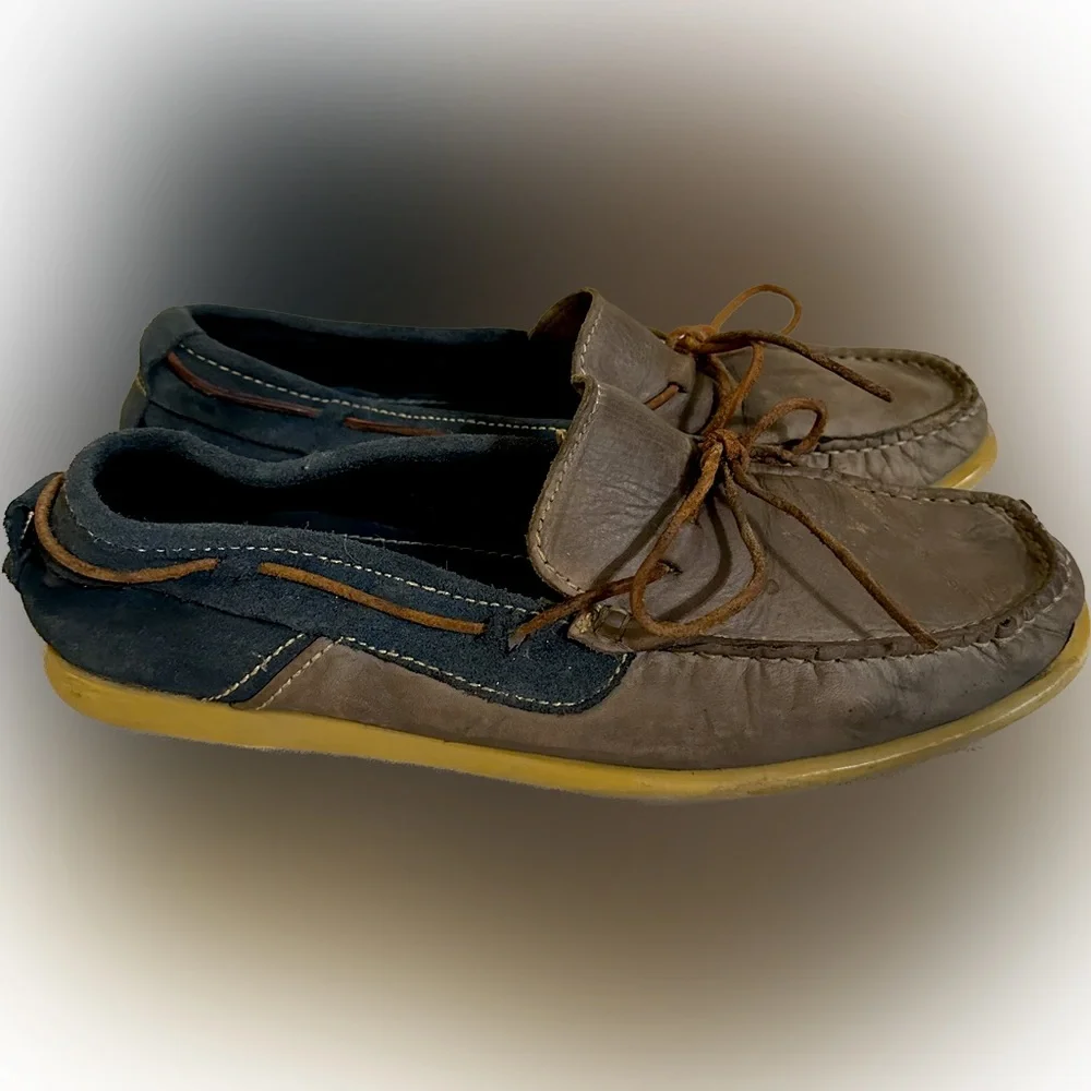 VTG KENNETH COLE 12M BOAT HOUSE SHOE Multi-media leather suede gray blue slip-on